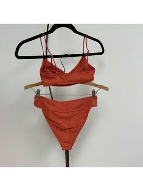 Ribbed Rust Orange Bikini Set - Women Swim Bikinis
